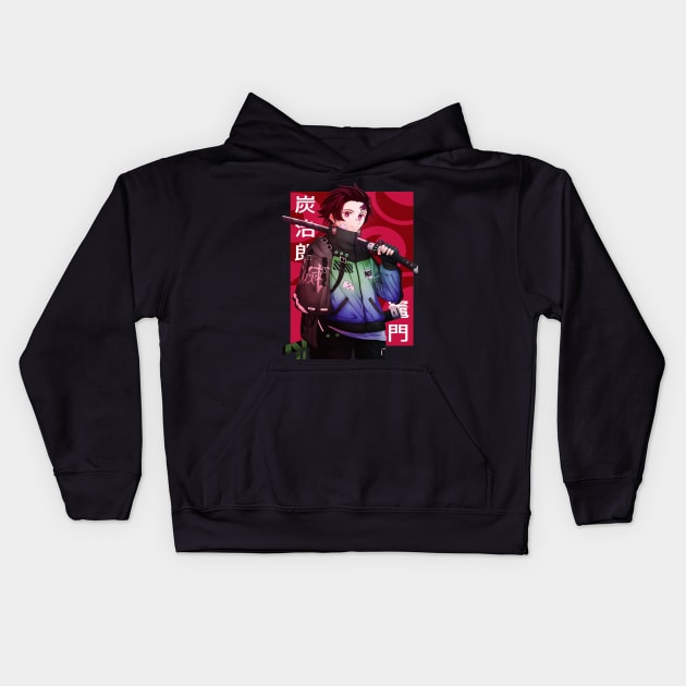 Tanjiro Demonslayer Vector Art Kids Hoodie by Pure Touch